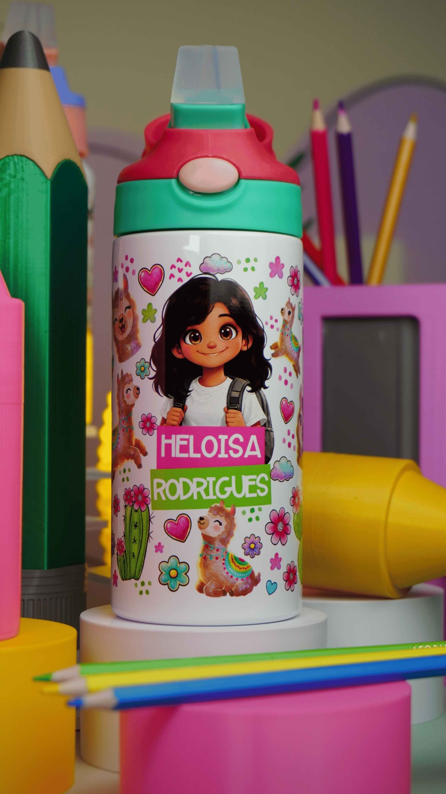 Garrafinha Squeeze personalizado infantil escolar - menina